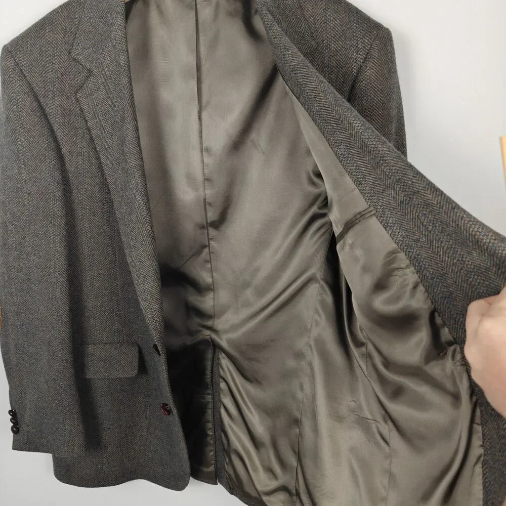 vintage Tweed blazer coat jacket mens elbow patchs made in USA 100% wool 42R